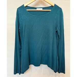 Bryn Walker Blue Asymmetrical Hem Tunic Blouse Small Long Sleeves Lagenlook